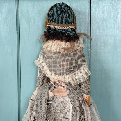 Antique Victorian Wax Over Shoulder Head Doll in Original Style Costume c.1870