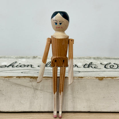 Vintage Wooden Jointed Doll Hand Painted Folk Art Figure 11cm