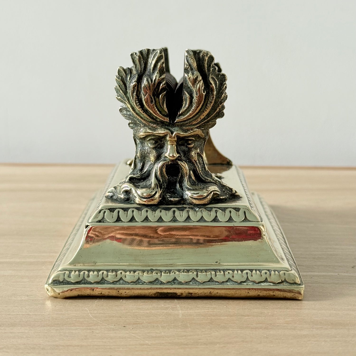 Victorian Brass Knife Sharpener with Twin Oak Rollers and Heraldic Crest