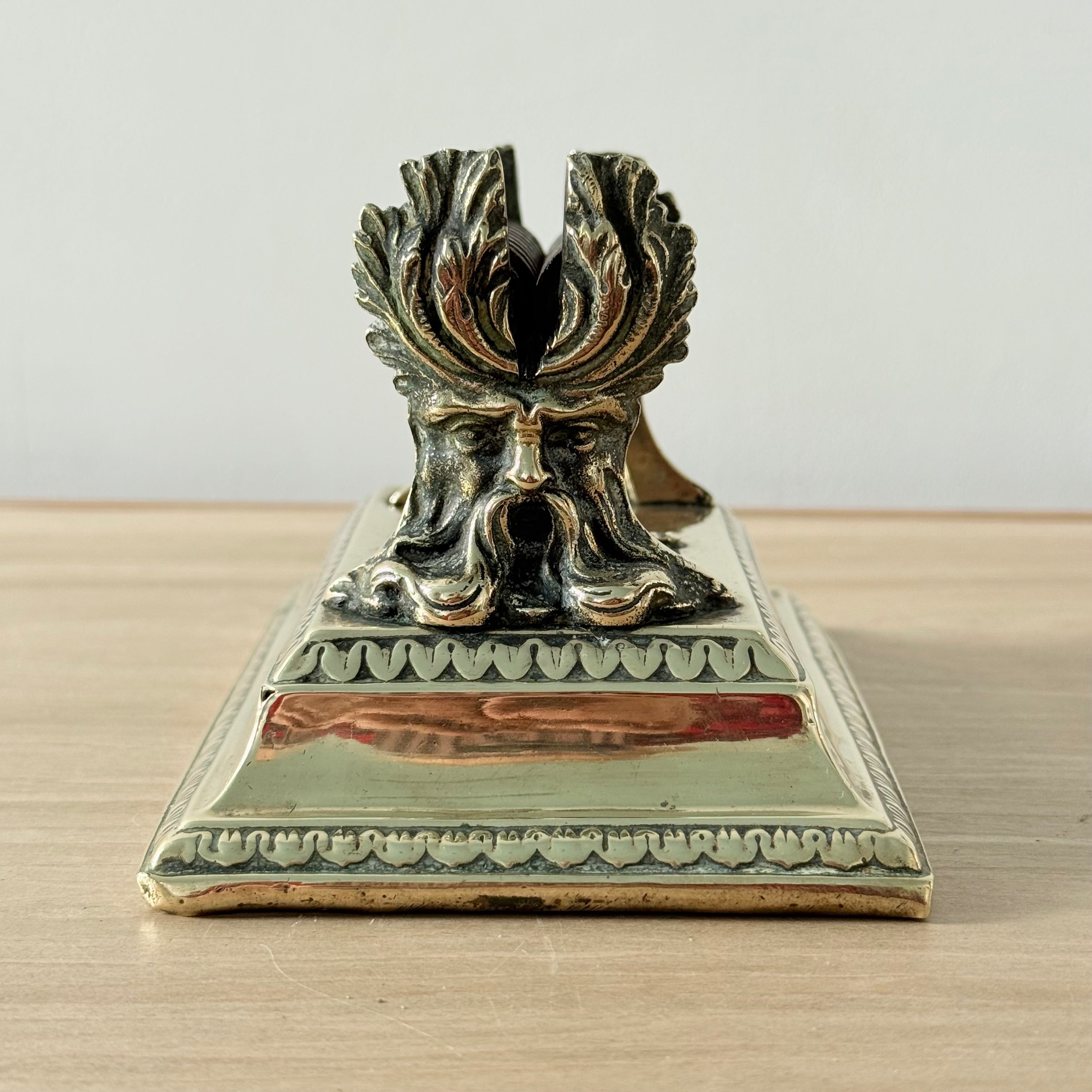 Victorian Brass Knife Sharpener with Twin Oak Rollers and Heraldic Crest