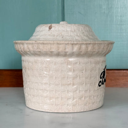 Antique Pottery Butter Crock Dish with Lid c.1900