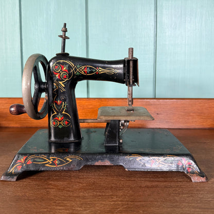 Antique German Child’s Toy Sewing Machine Floral Tinplate c.1930