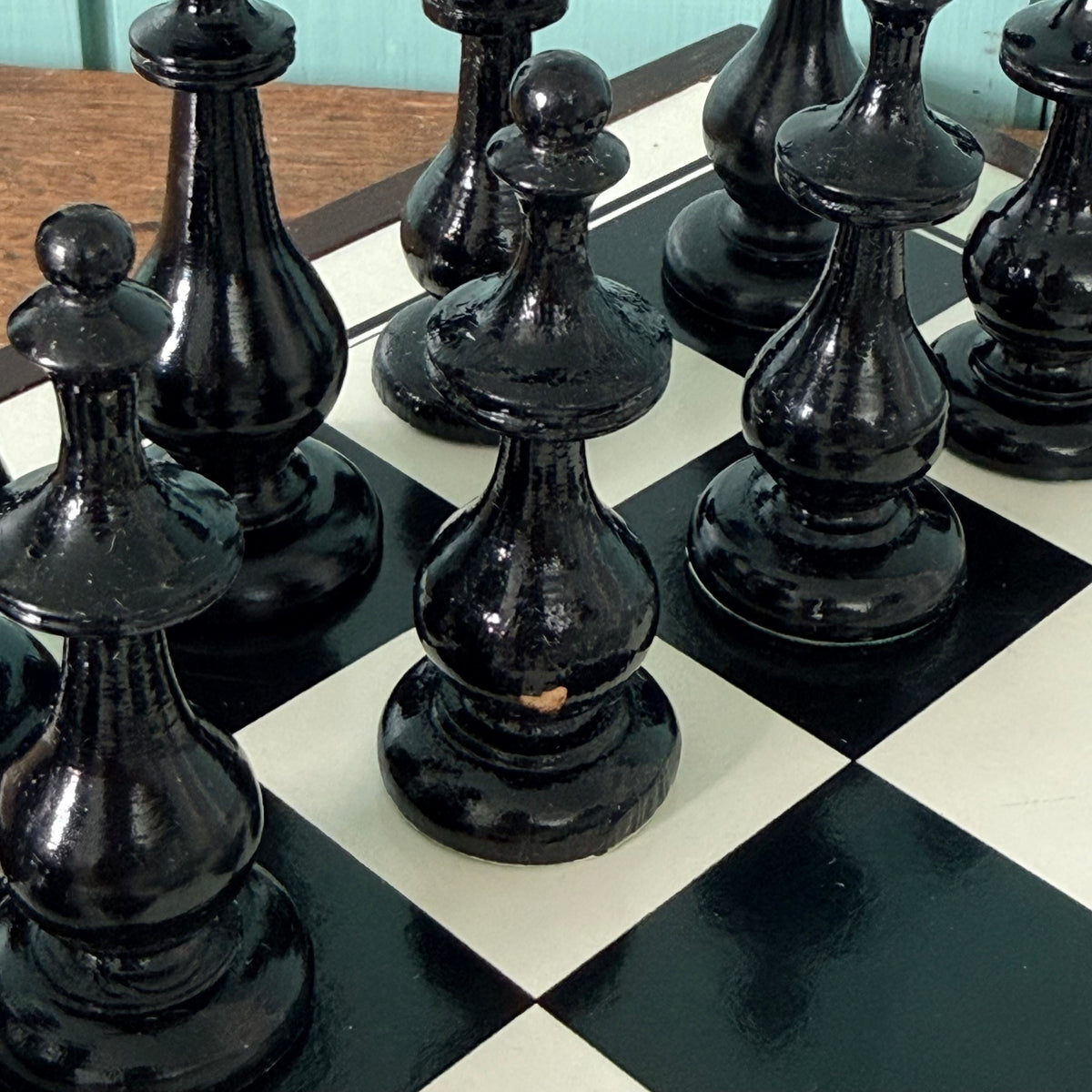 Vintage Chinese Wooden Figural International Chess Set Original Box