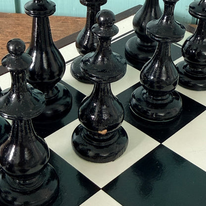 Vintage Chinese Wooden Figural International Chess Set Original Box