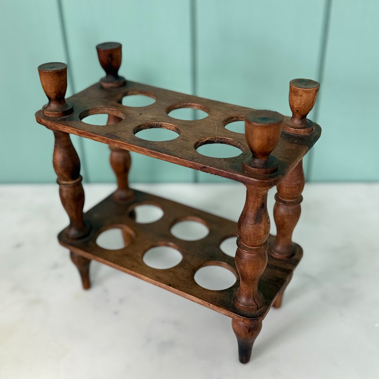 Antique Victorian Edwardian Wooden Two Tier Egg Stand Rack