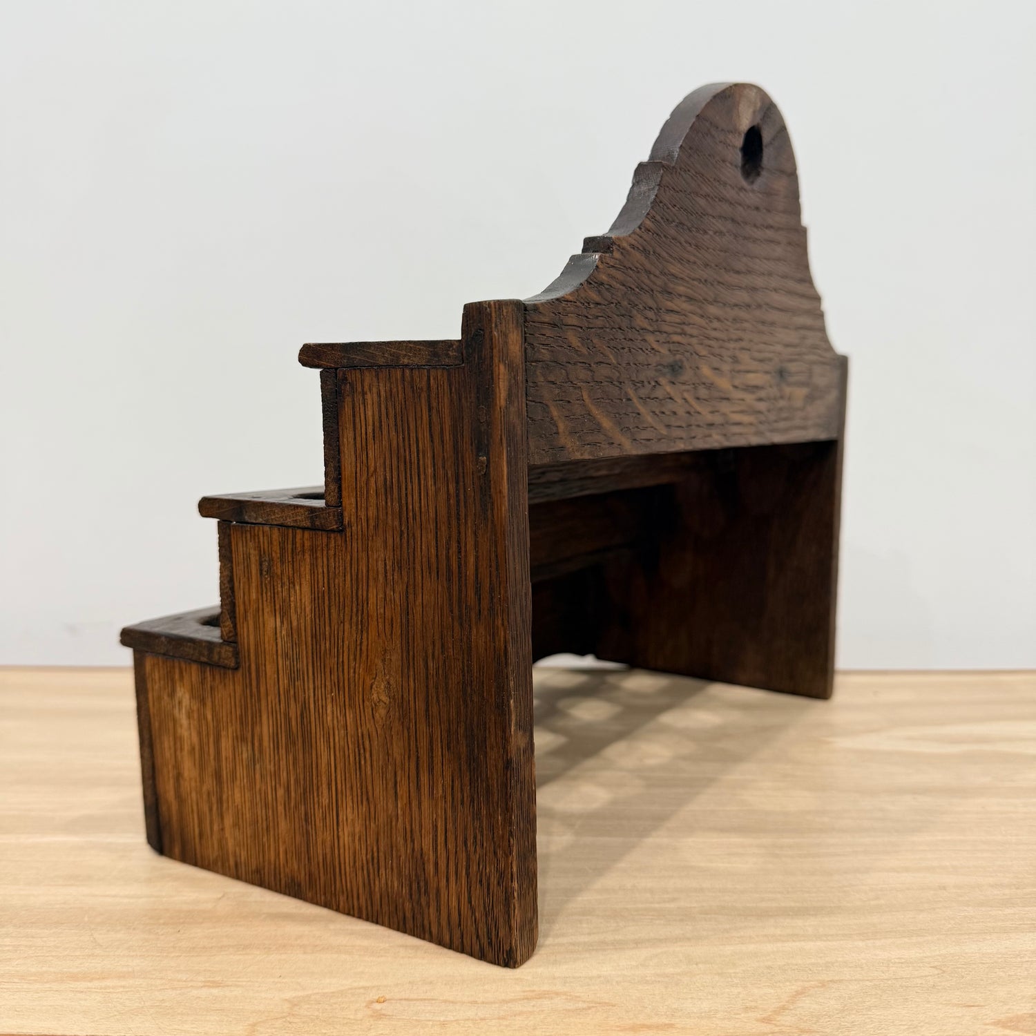 Antique Welsh Cawl Spoon Rack Oak Treen 3 Tier Peg Wall Shelf