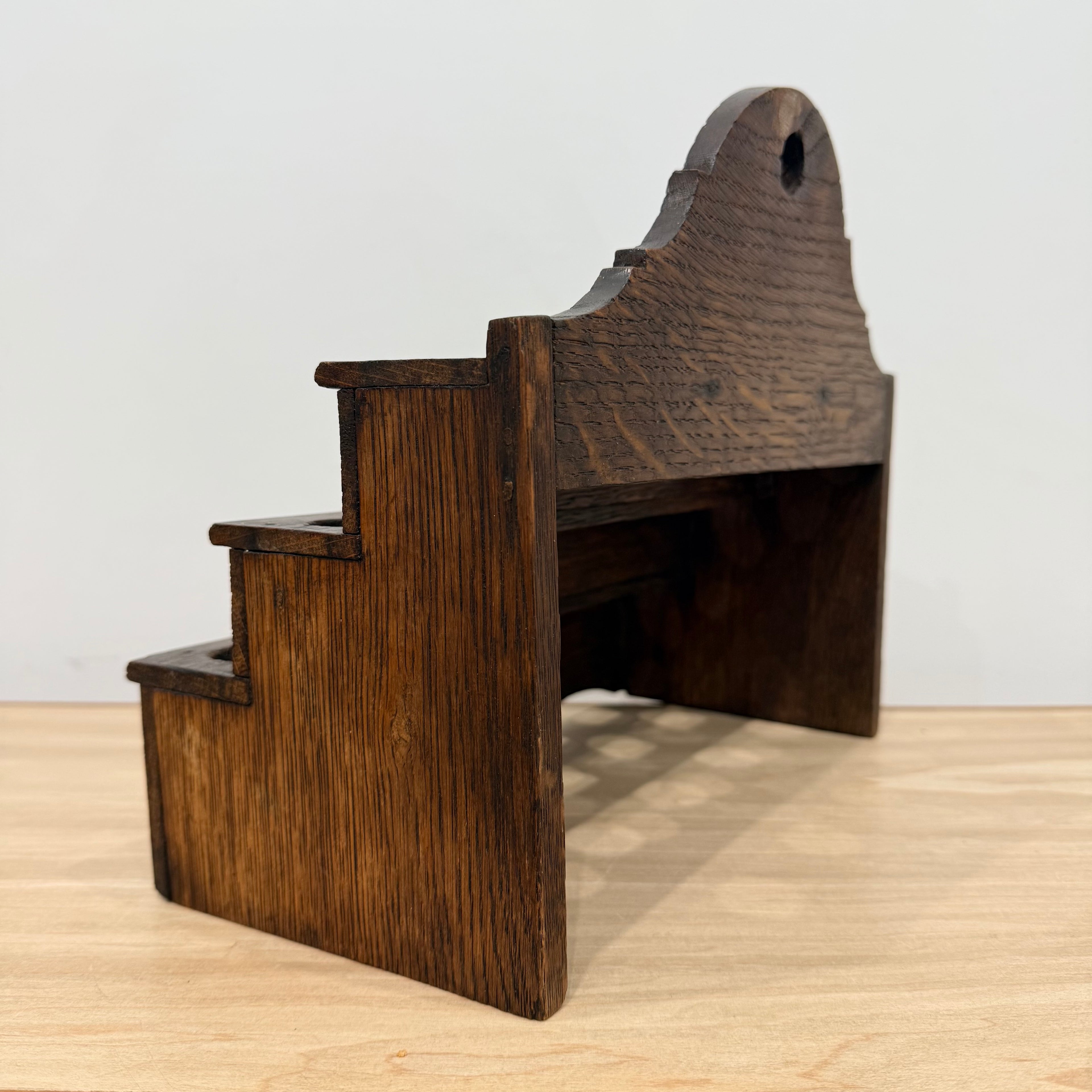 Antique Welsh Cawl Spoon Rack Oak Treen 3 Tier Peg Wall Shelf