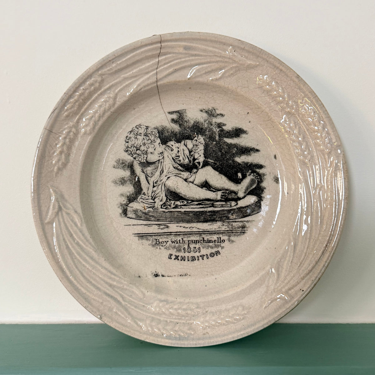 Antique 1851 Great Exhibition Boy with Punchinello Plate 18.5cm
