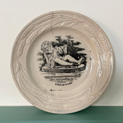 Antique 1851 Great Exhibition Boy with Punchinello Plate 18.5cm