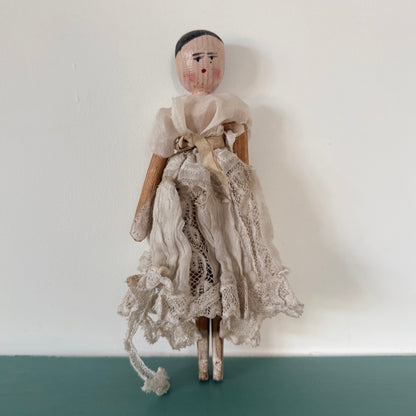 Antique 19th Century Grödnertal Style Wooden Peg Doll – 17.5cm