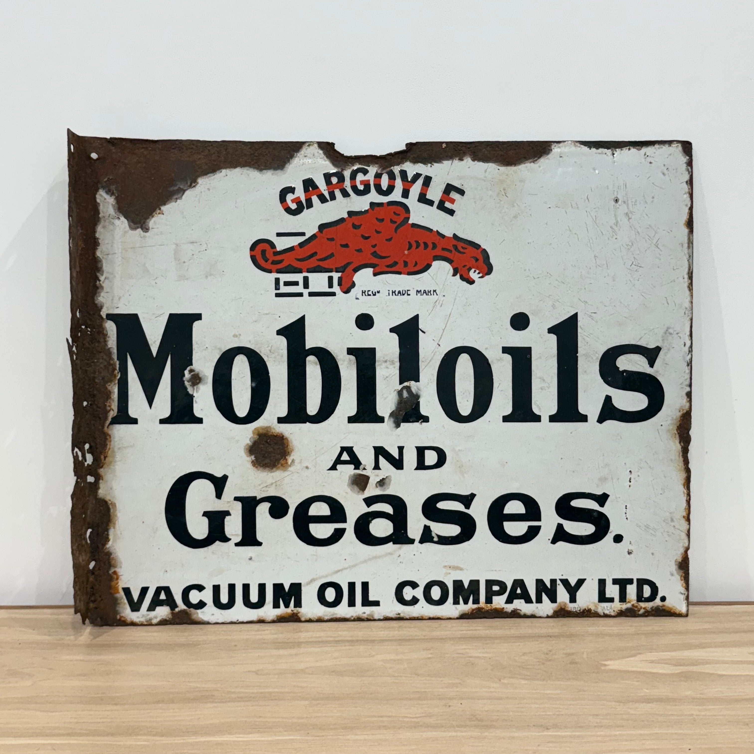 Gargoyle Mobiloils and Greases Enamel Sign Vacuum Oil Company c1920