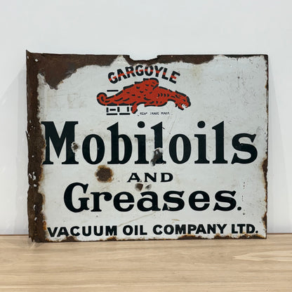 Gargoyle Mobiloils and Greases Enamel Sign Vacuum Oil Company c1920