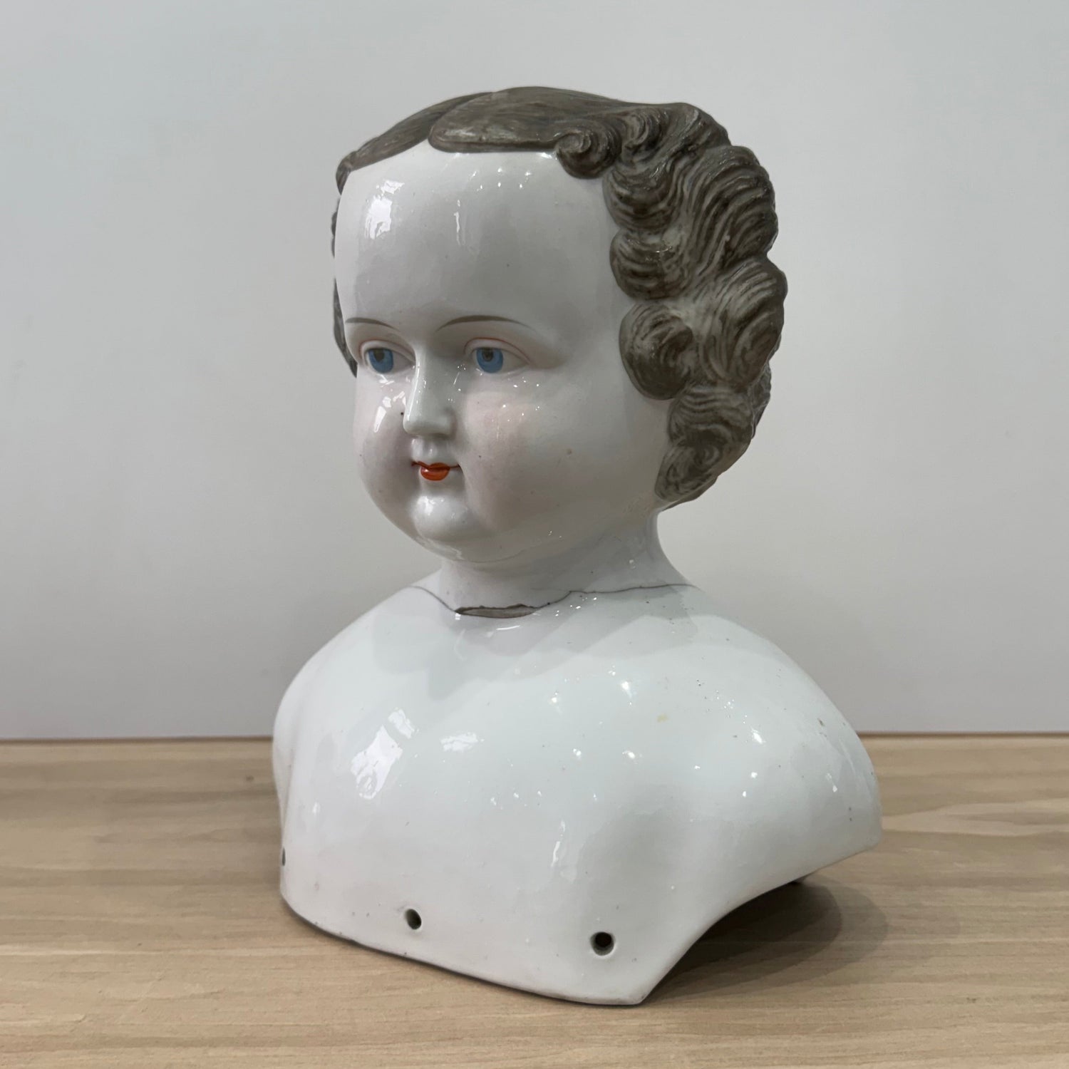Large Antique Porcelain Doll Shoulder Head Bust 19th Century