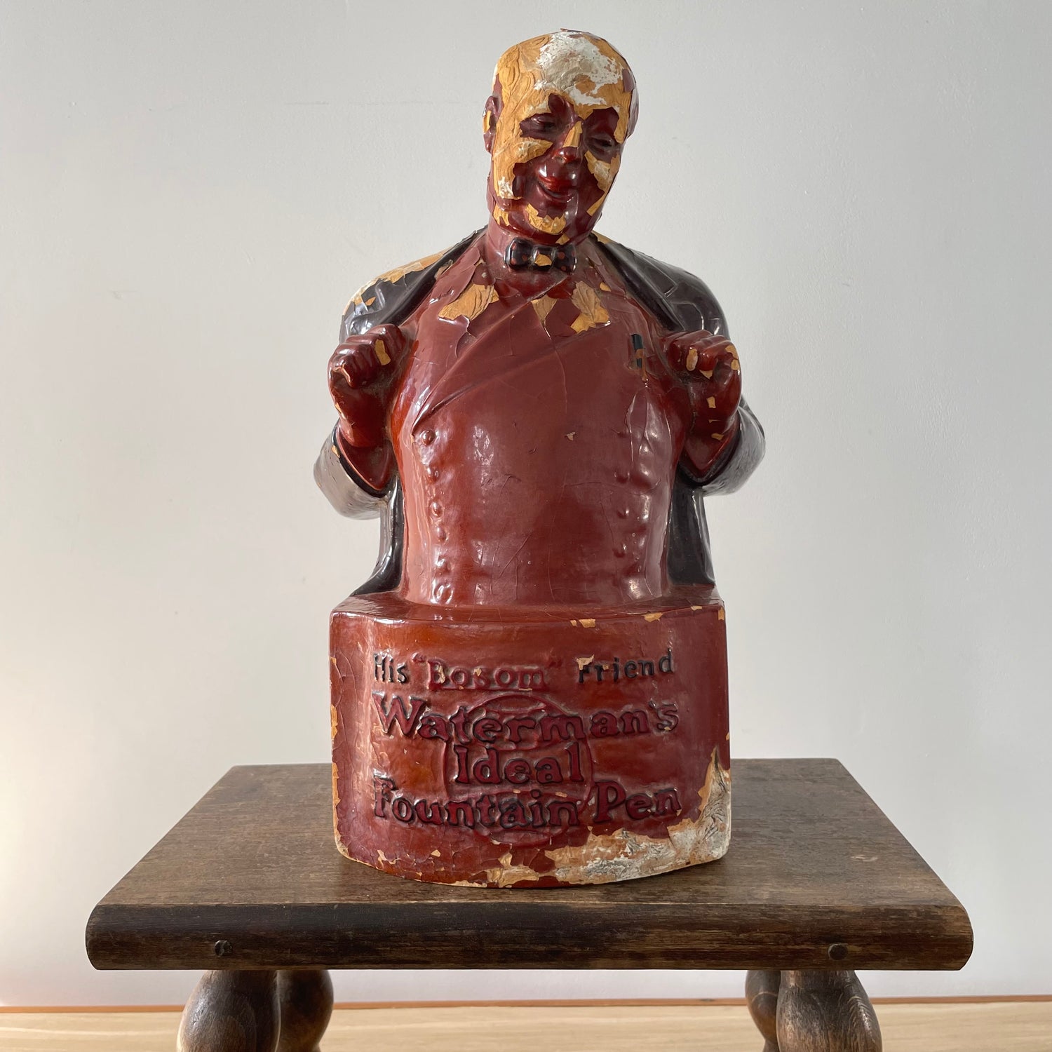 Antique Waterman’s “His Bosom Friend” Advertising Figure – Early 20th Century Plaster Bust