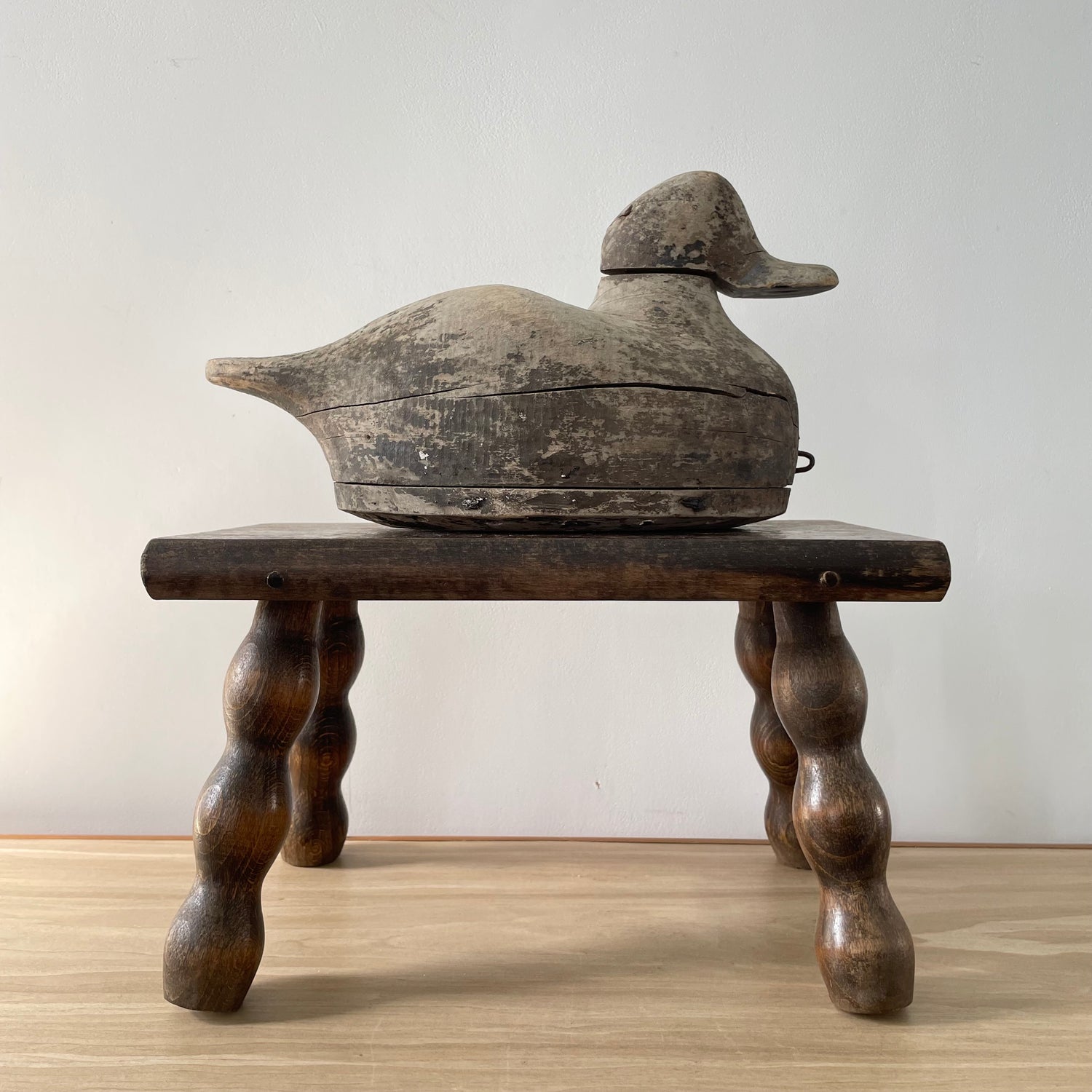 Antique Wooden Duck Decoy – Hand-Carved Folk Art Hunting Decoy with Original Patina