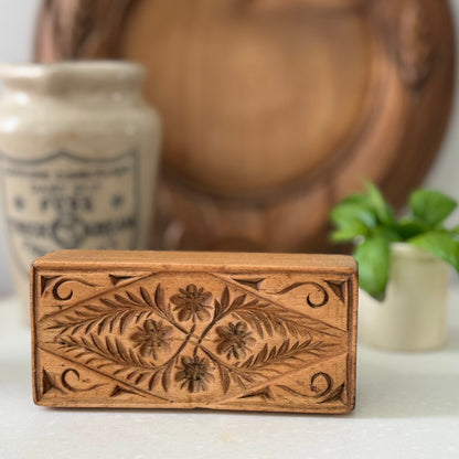 Antique Treen Rectangular Butter Stamp Floral