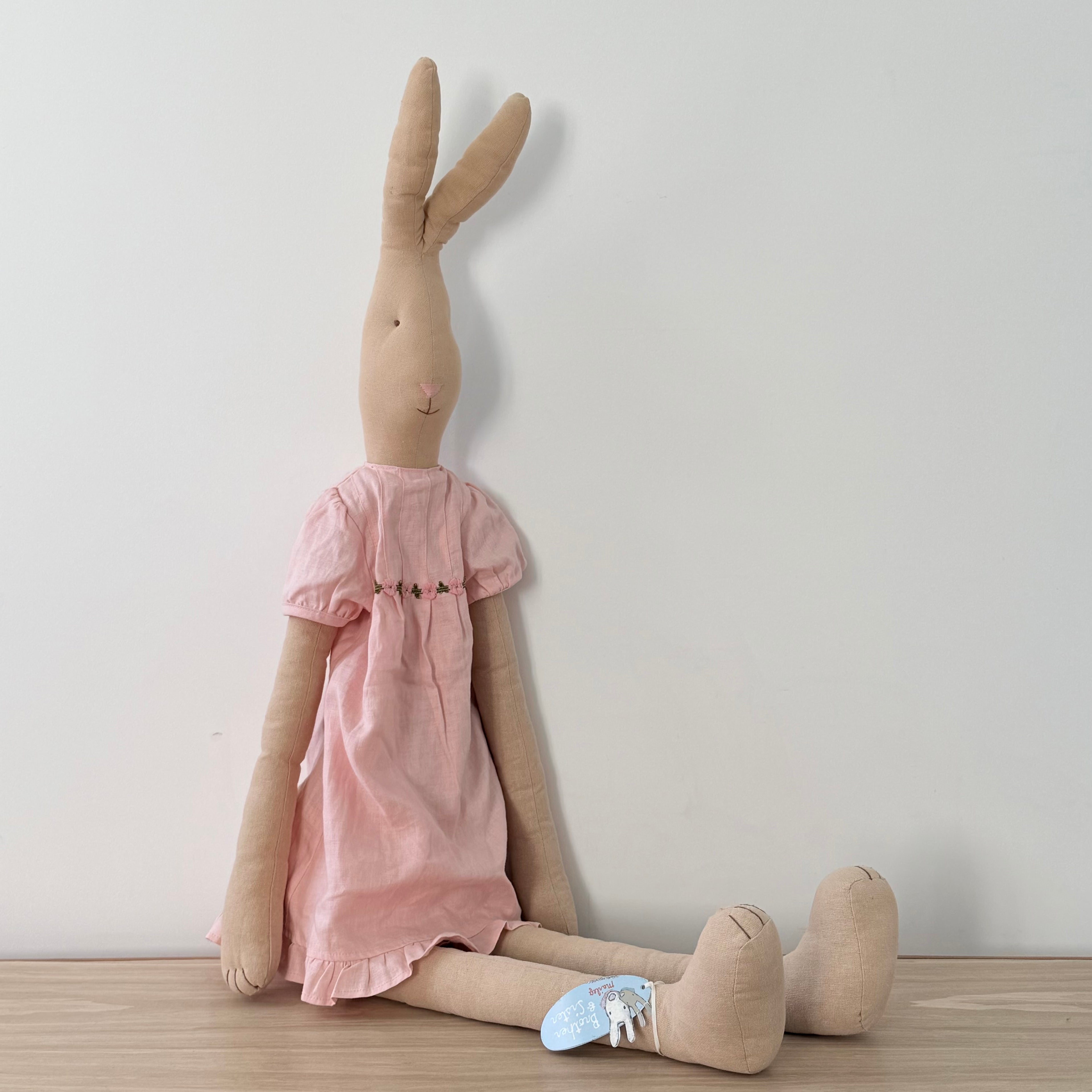 Maileg Giant Bunny 125cm Pink Linen Dress XL Soft Toy Display Piece