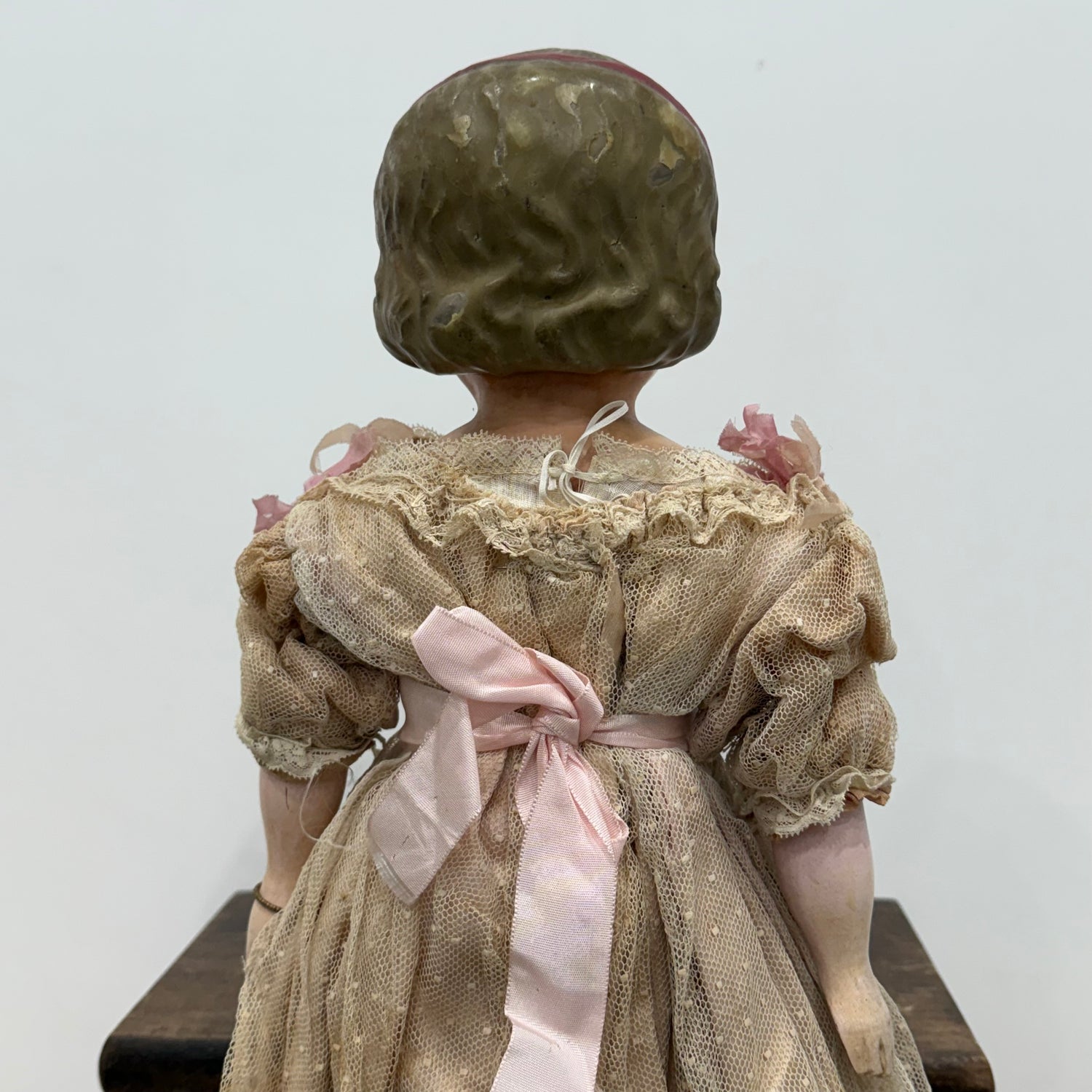 Antique Wax Head “Pumpkin Head” Doll with Original Dress c.1870