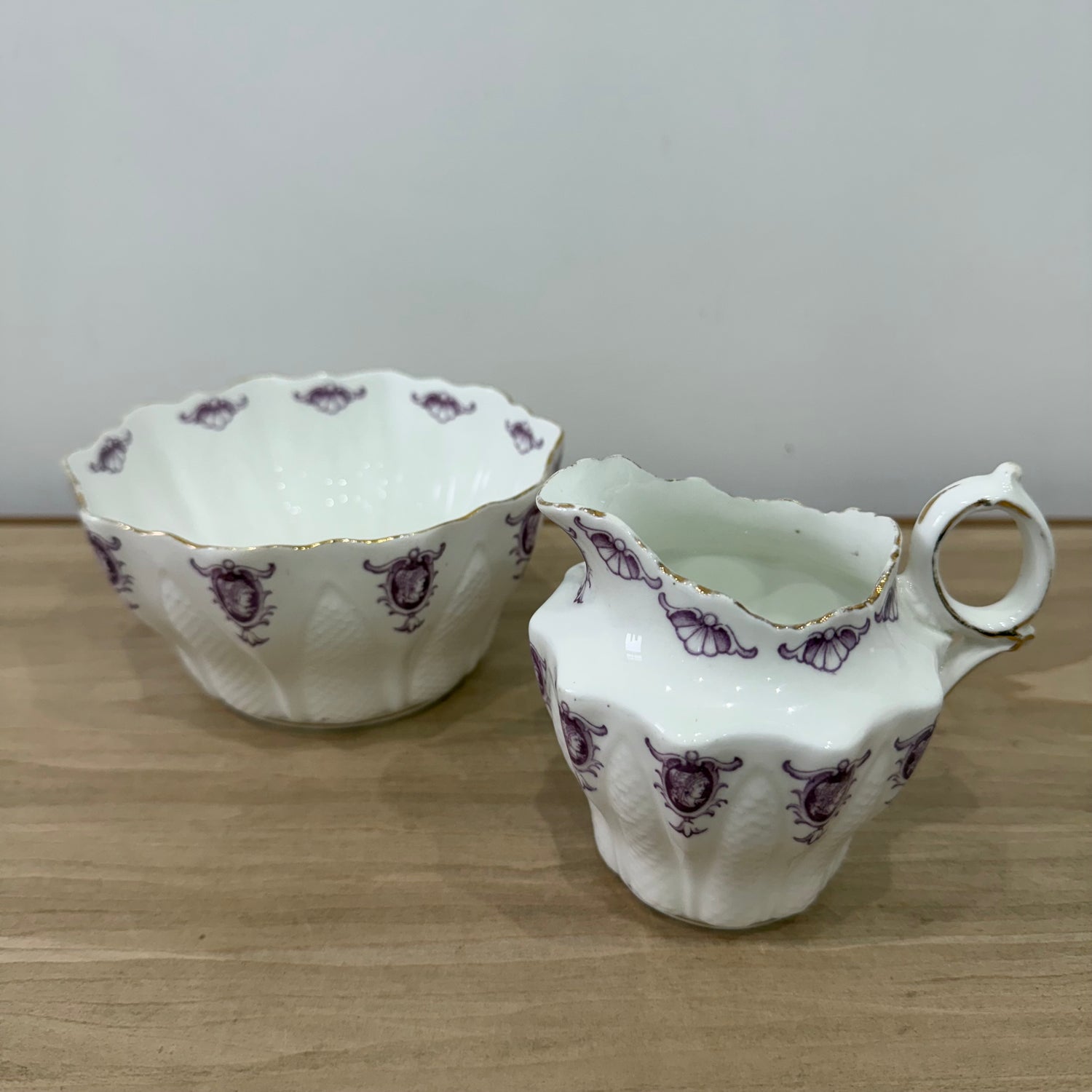 Pre-War Paragon China Purple Cameo Tea Set Cups Saucers Milk Sugar Plate