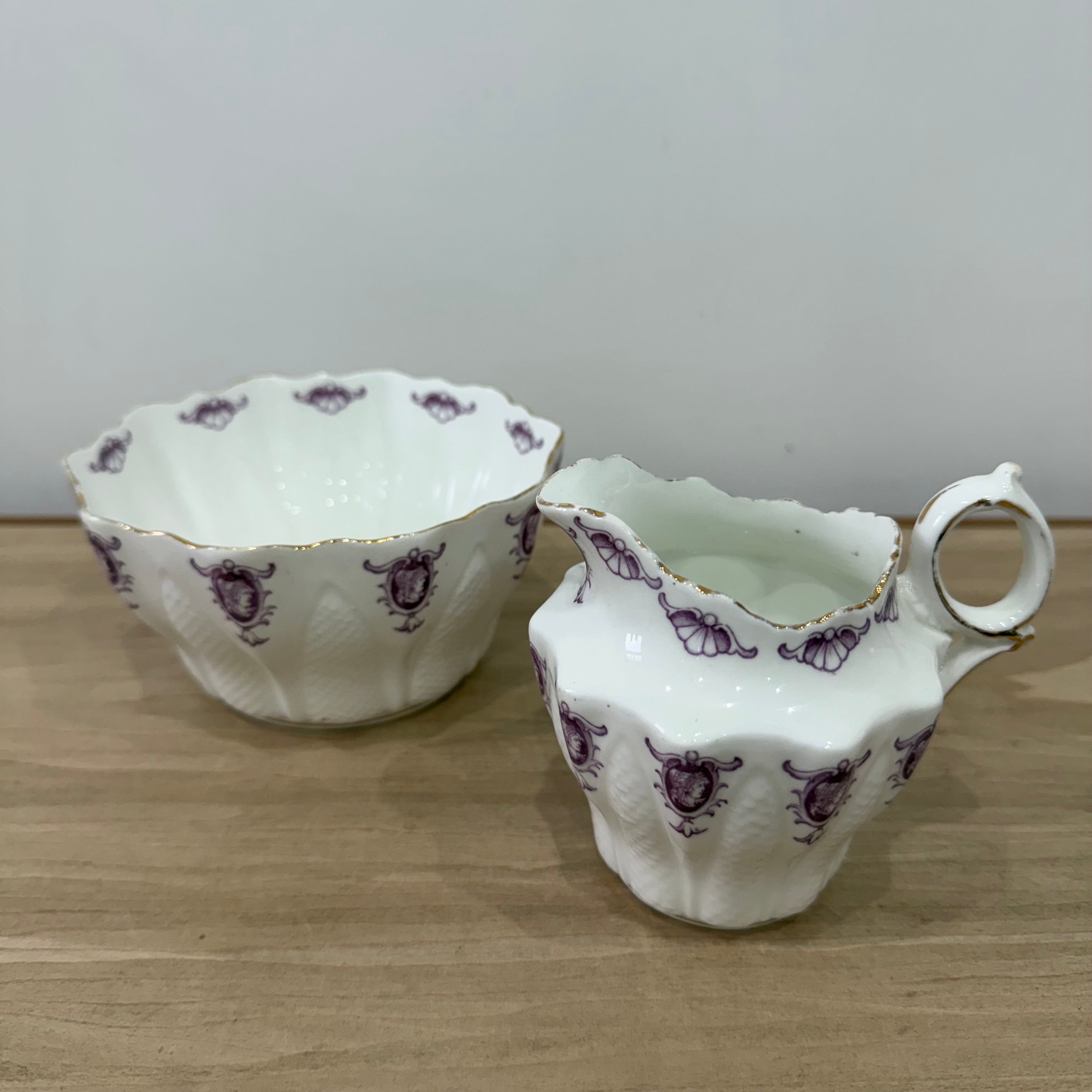 Pre-War Paragon China Purple Cameo Tea Set Cups Saucers Milk Sugar Plate