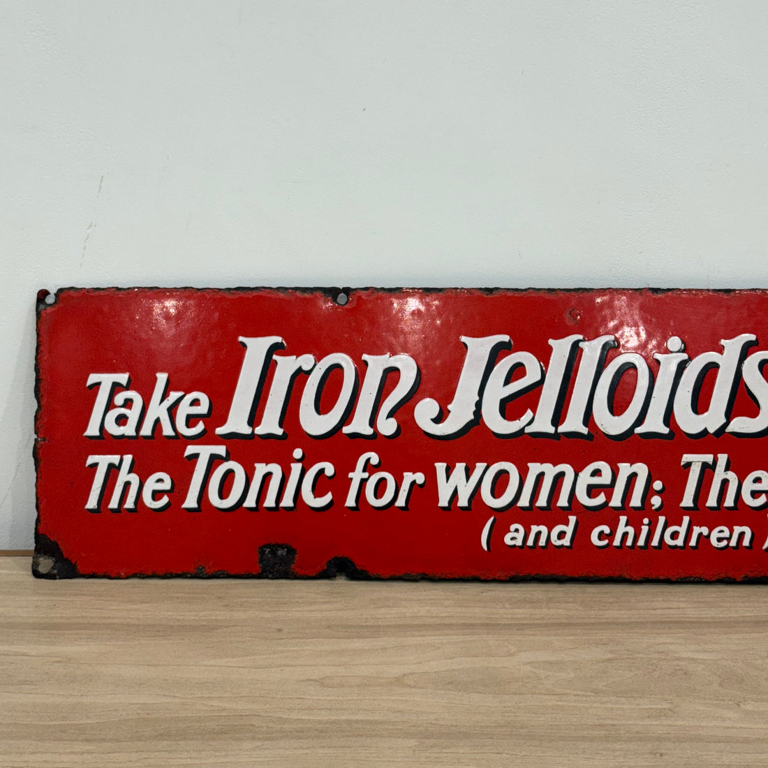 Iron Jelloids Enamel Advertising Sign Tonic for Women Men and Children c1930