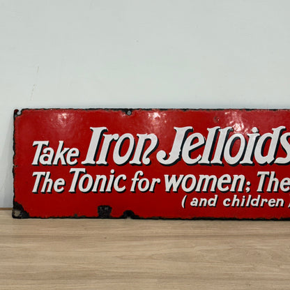Iron Jelloids Enamel Advertising Sign Tonic for Women Men and Children c1930