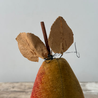 Rare 1830s Velvet Pear Pin Cushion with Paper Leaves
