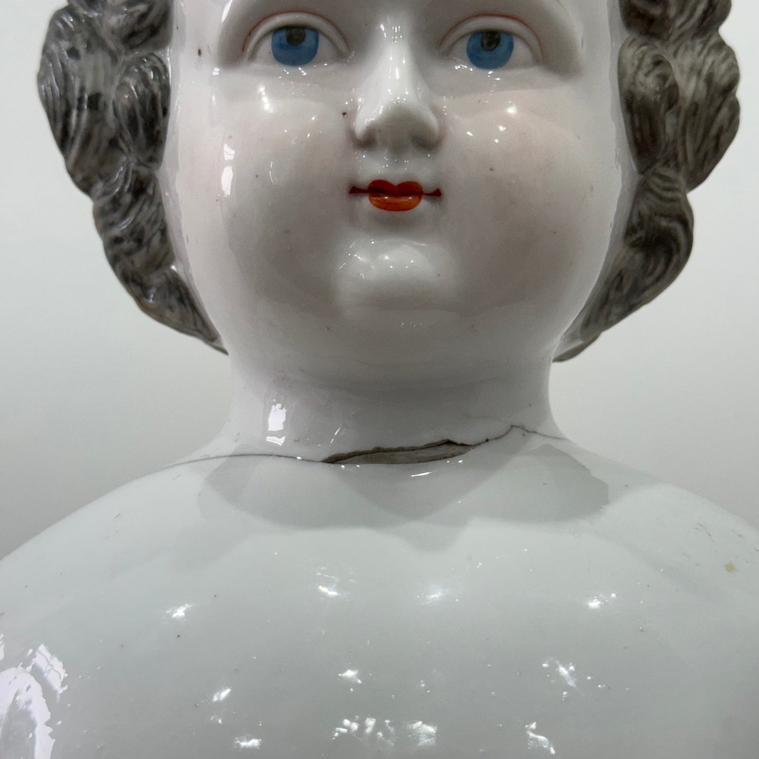 Large Antique Porcelain Doll Shoulder Head Bust 19th Century