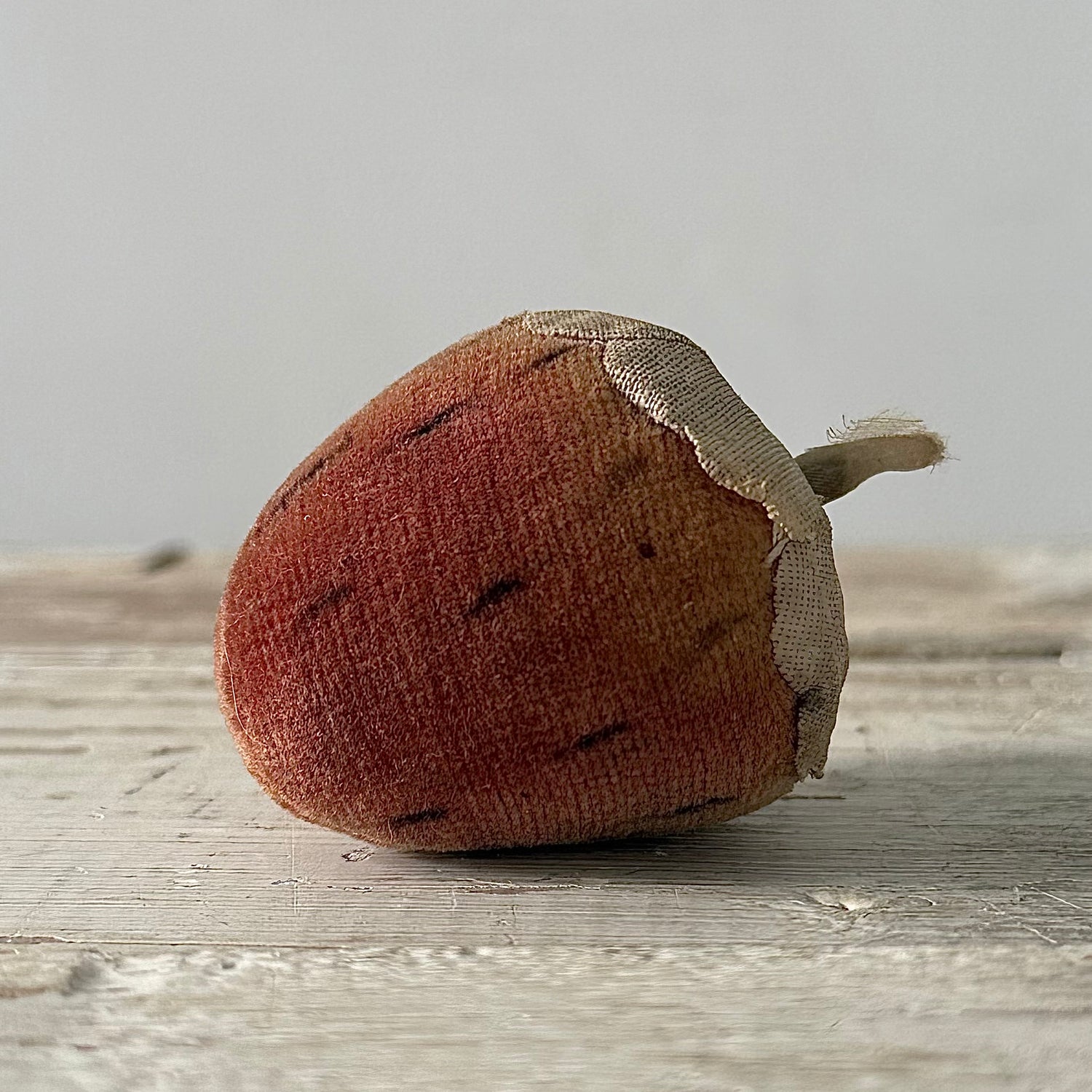 1830s Antique Velvet Strawberry Pin Cushion with Fabric Leaves
