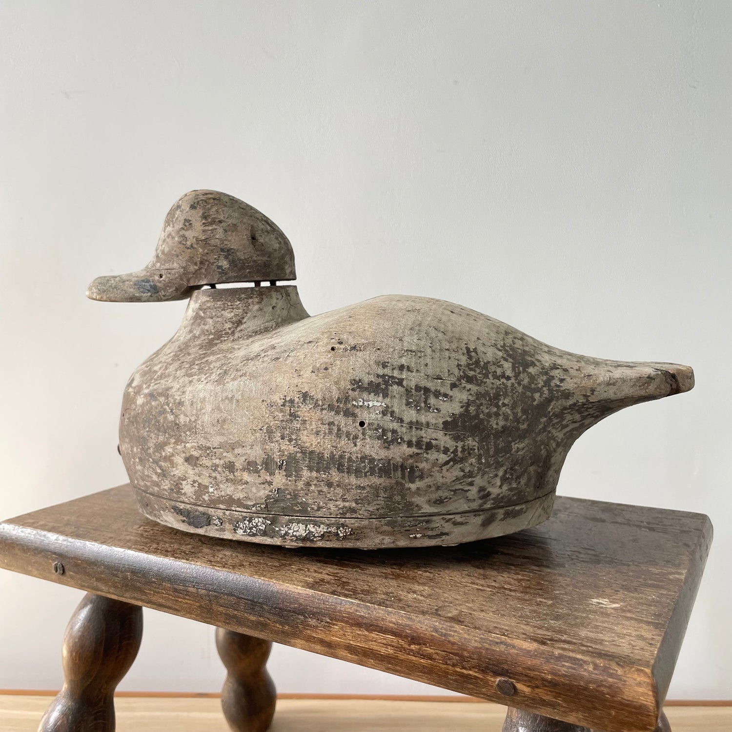 Antique Wooden Duck Decoy – Hand-Carved Folk Art Hunting Decoy with Original Patina