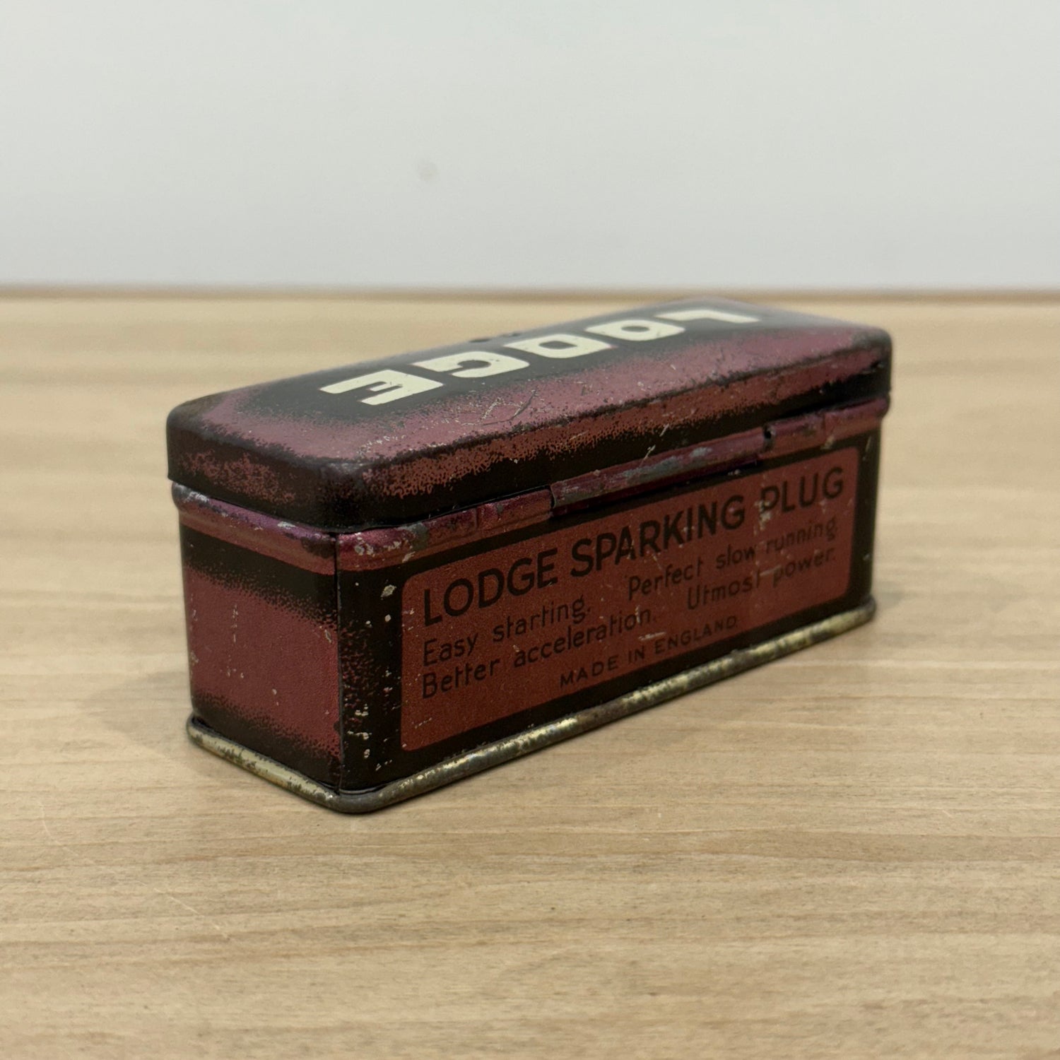 Vintage Lodge Sparking Plug Tin Made in England Automotive Advertising Box