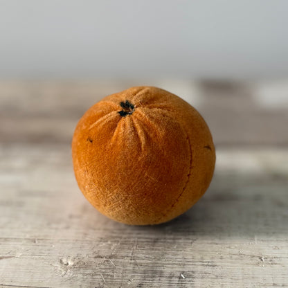 1830s Antique Velvet Orange Pin Cushion with Coated Fabric Leaf Detail