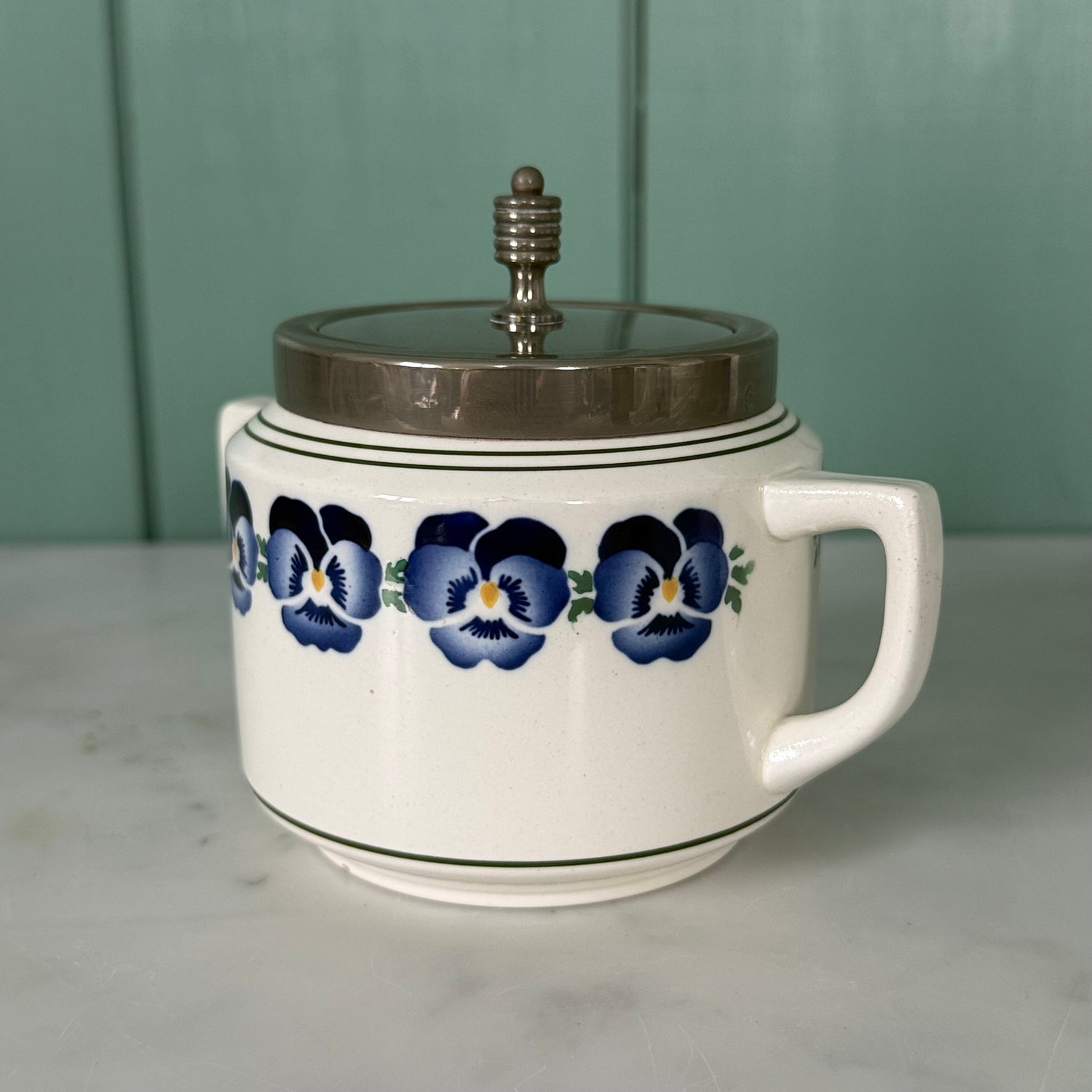 Art Deco WMF Wächtersbach Covered Sugar Bowl – Blue Pansy Dec. 2194