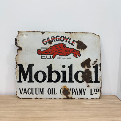 Gargoyle Mobiloil Enamel Advertising Sign Vacuum Oil Company c1920