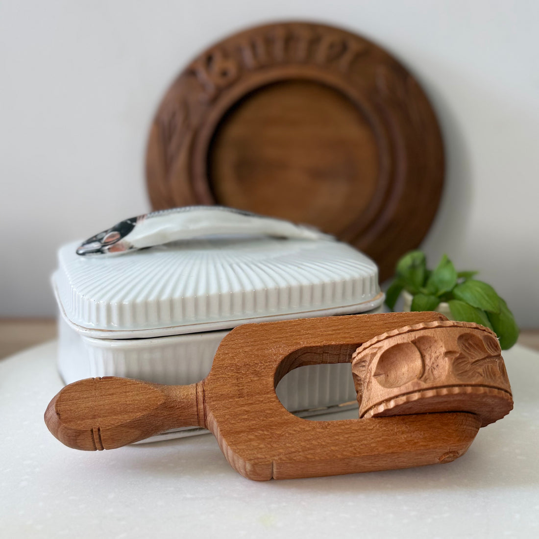 Antique Treen Butter Roller Acorn Carved