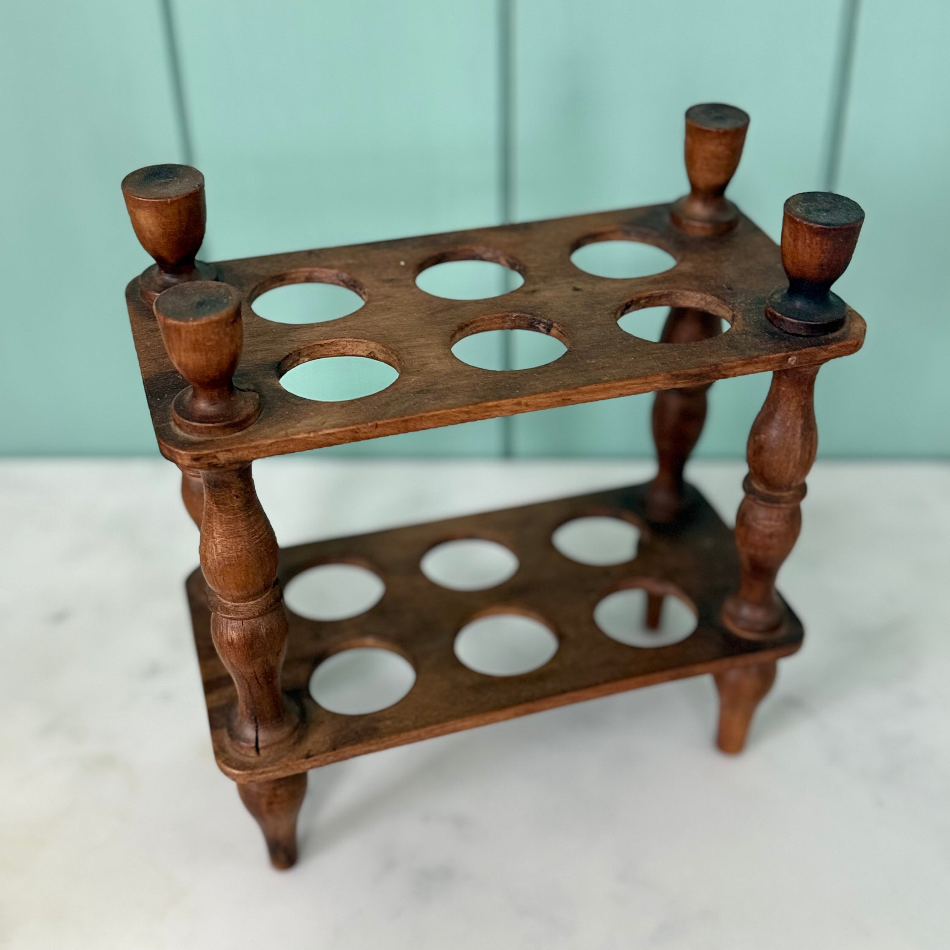 Antique Victorian Edwardian Wooden Two Tier Egg Stand Rack