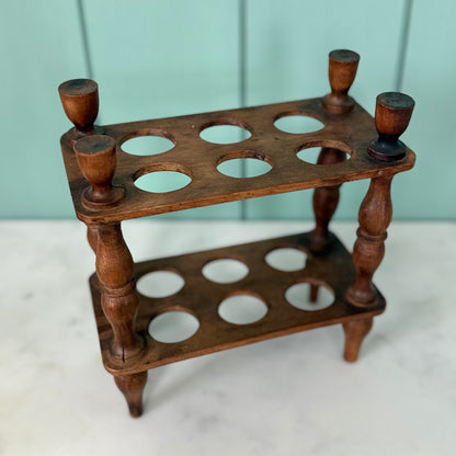 Antique Victorian Edwardian Wooden Two Tier Egg Stand Rack