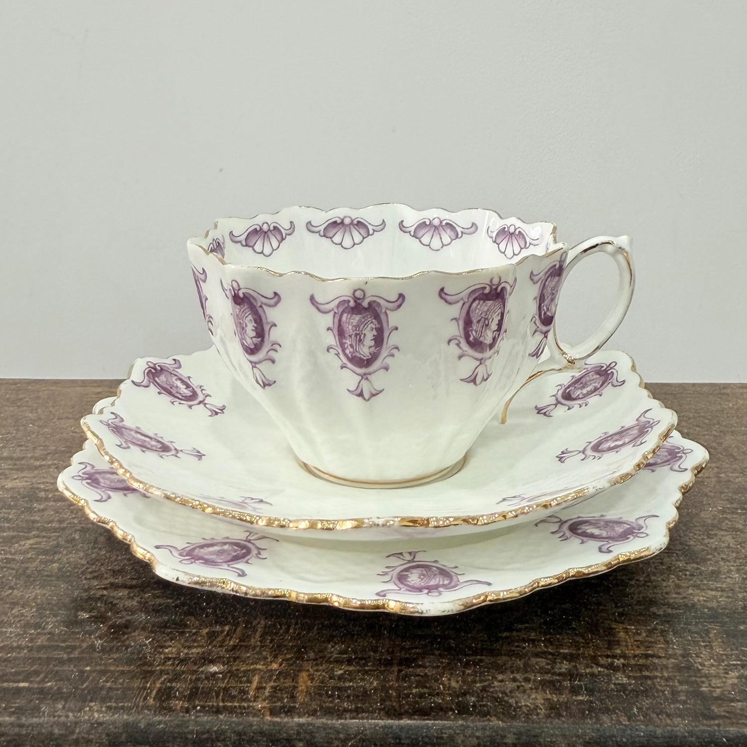 Pre-War Paragon China Purple Cameo Tea Set Cups Saucers Milk Sugar Plate