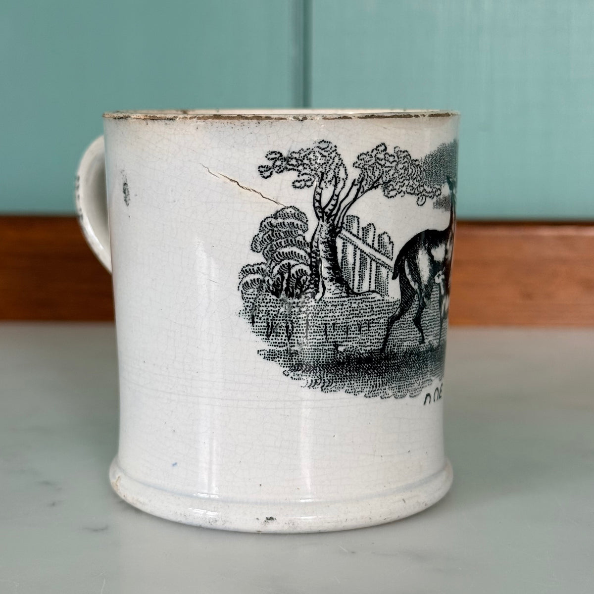 Antique Pearlware Child’s Doe and Fawn Mug – c.1820