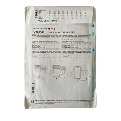 Vogue V8950 Womens Size 12-20 Blouse Top FF