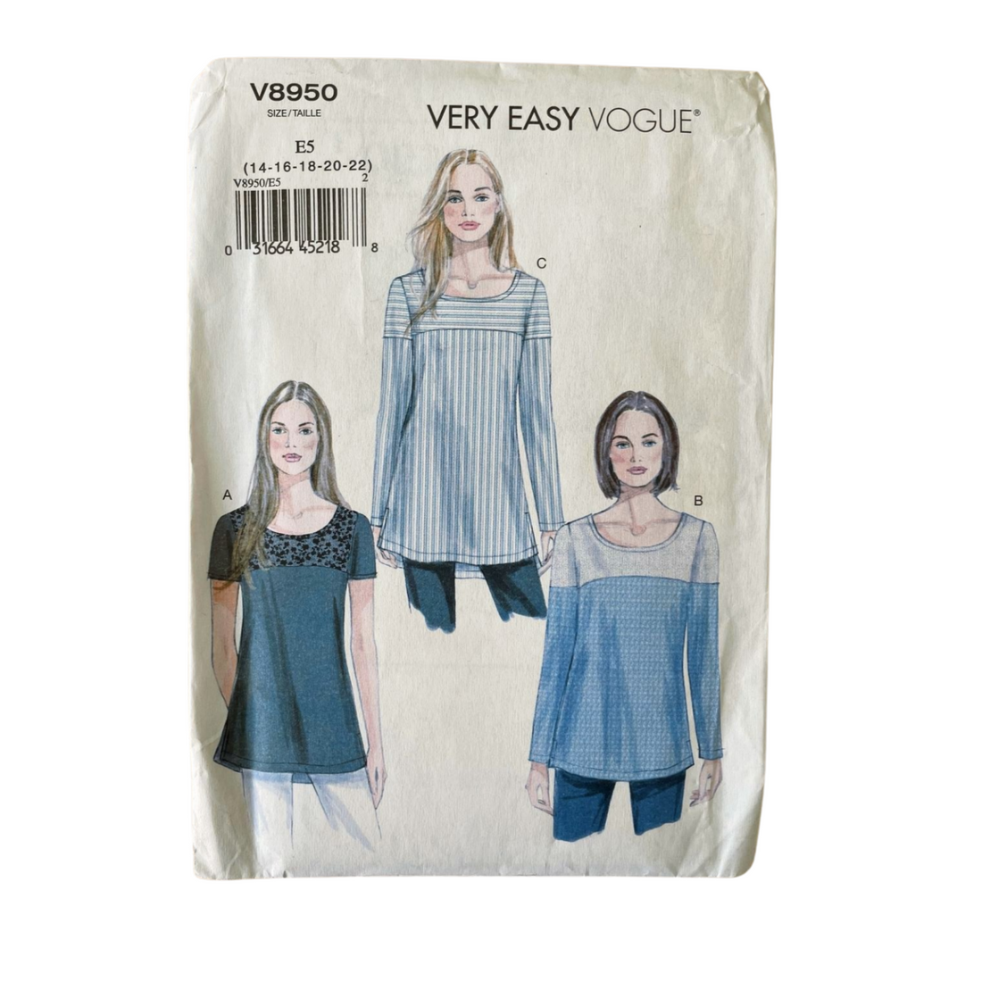 Vogue V8950 Womens Size 12-20 Blouse Top FF