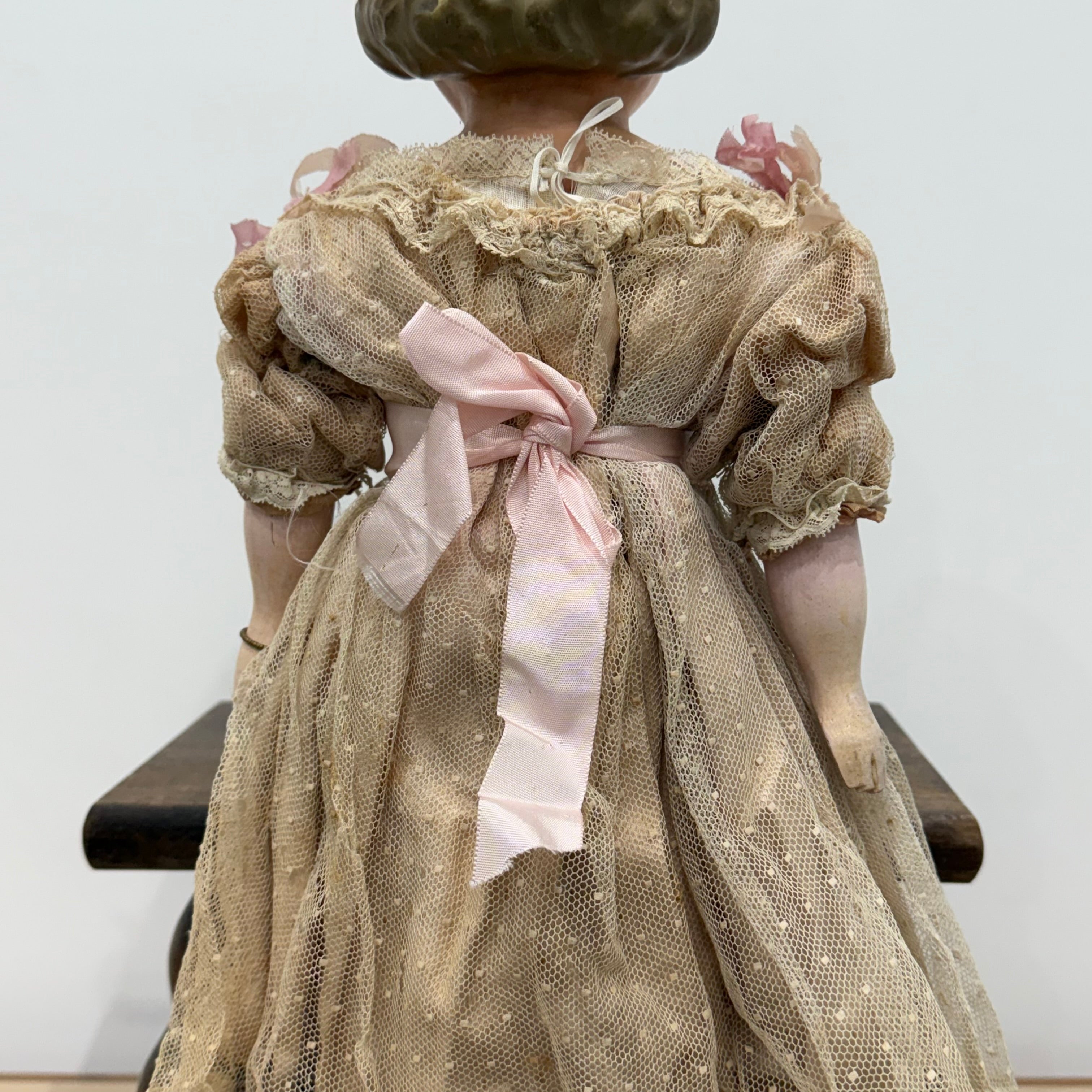 Antique Wax Head “Pumpkin Head” Doll with Original Dress c.1870