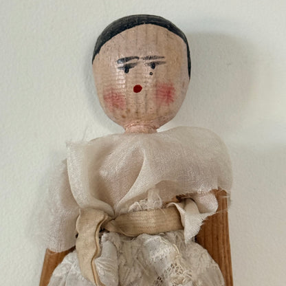 Antique 19th Century Grödnertal Style Wooden Peg Doll – 17.5cm