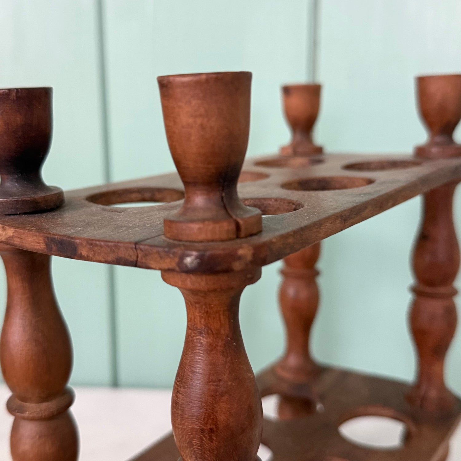 Antique Victorian Edwardian Wooden Two Tier Egg Stand Rack