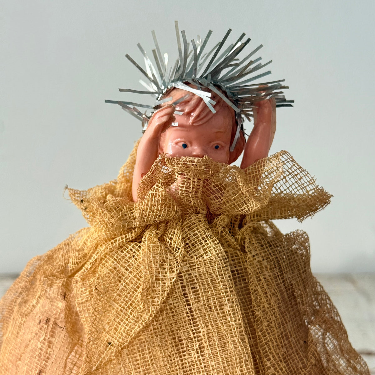 Vintage Christmas Tree Fairy with Silver Tinsel Halo – c.1950s–1960s