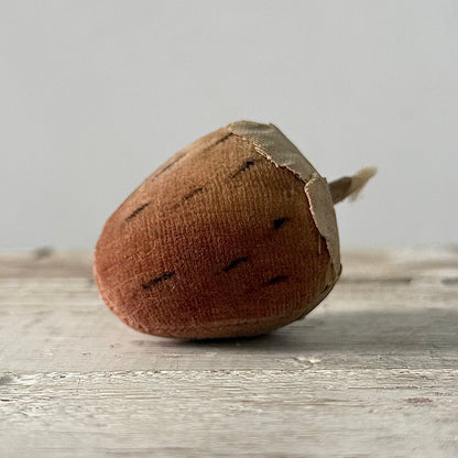1830s Antique Velvet Strawberry Pin Cushion with Fabric Leaves