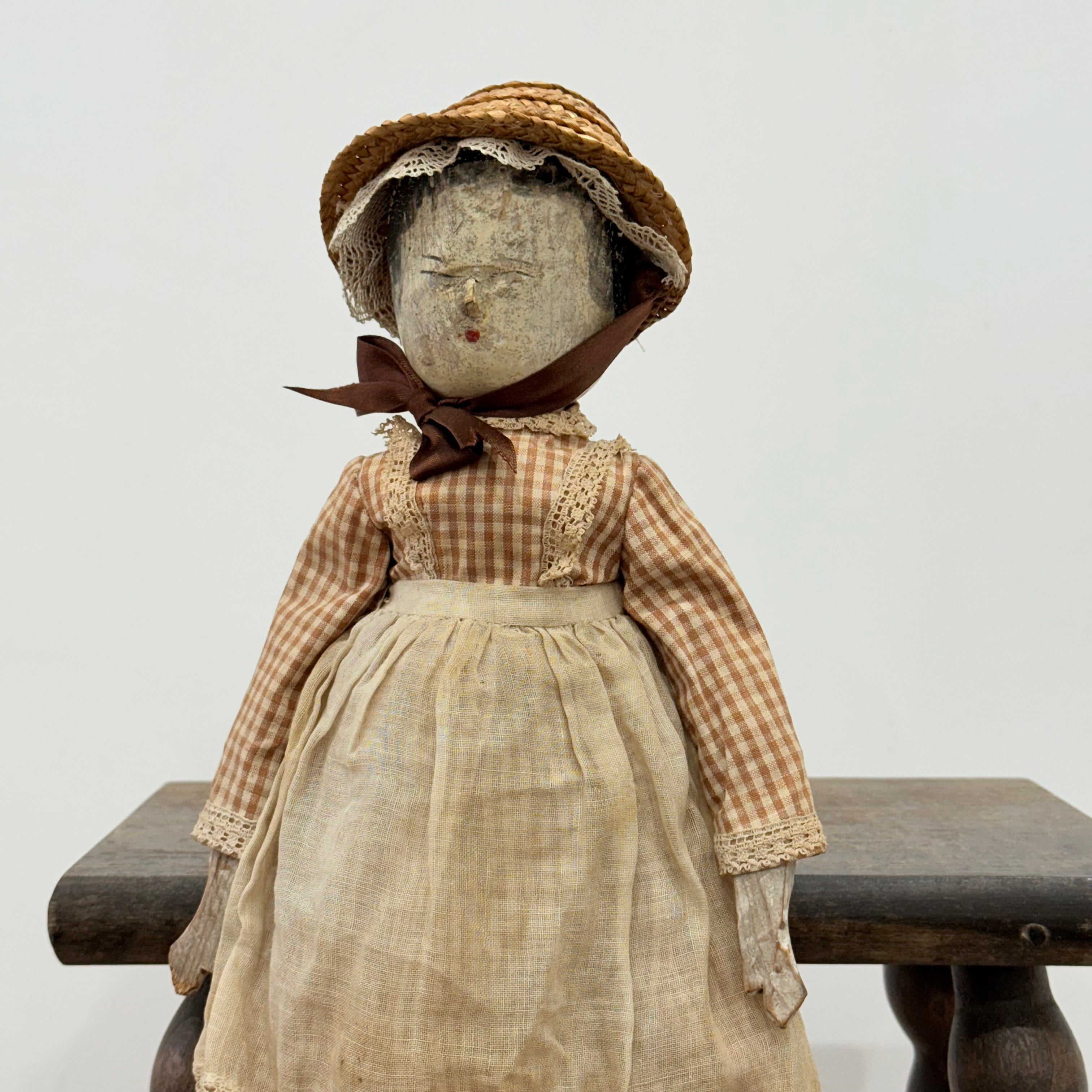 Victorian Peg Doll Folk Art Wooden Doll c1900