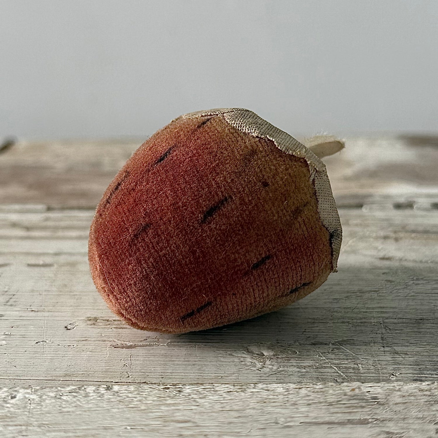 1830s Antique Velvet Strawberry Pin Cushion with Fabric Leaves