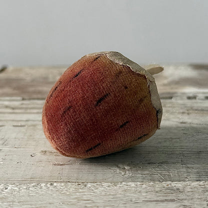 1830s Antique Velvet Strawberry Pin Cushion with Fabric Leaves