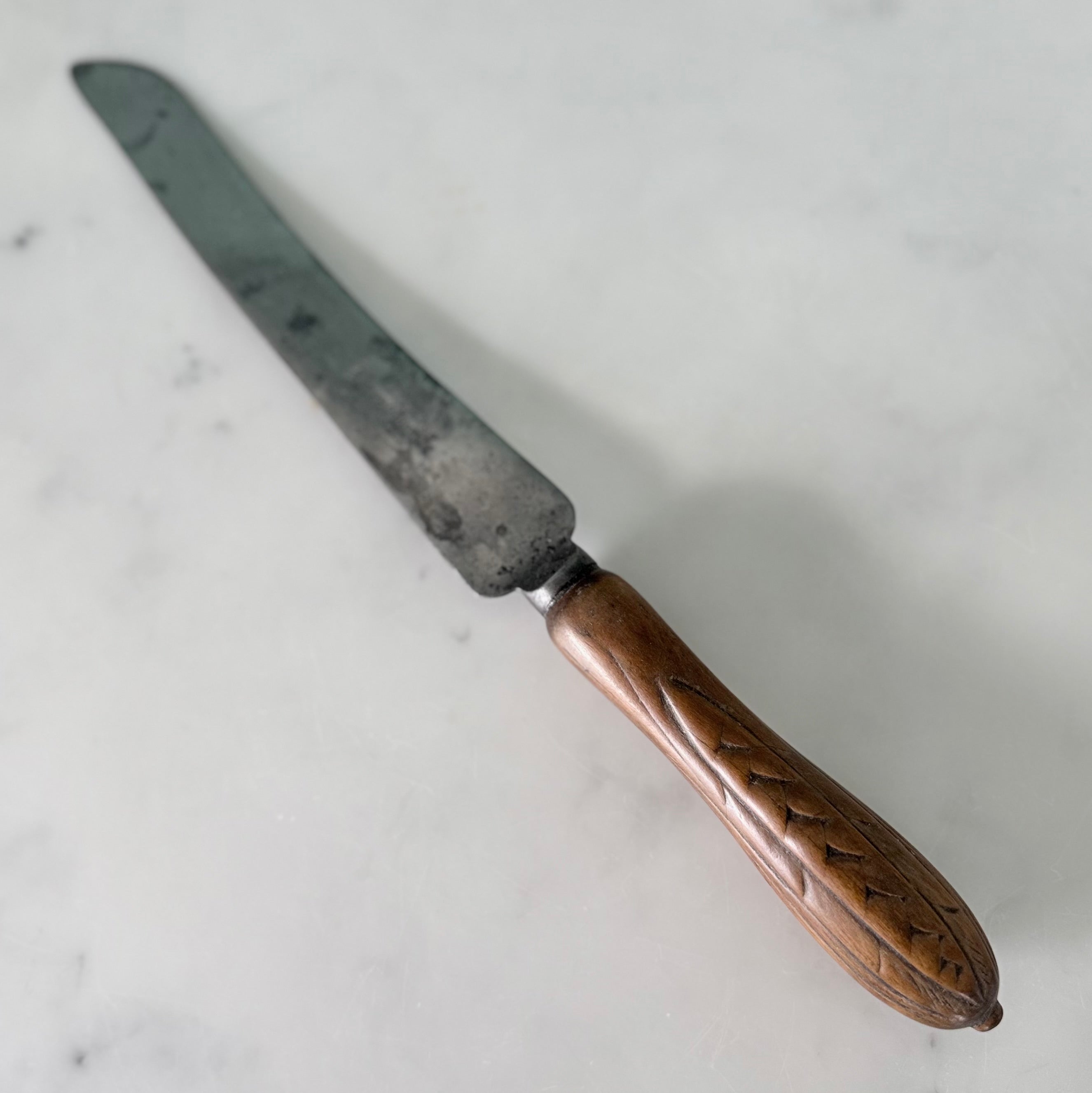 Antique Carved Treen Handle Bread Knife